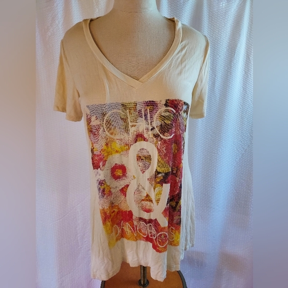 Bobeau Women's Top T Shirt Size L  Cream Graphic Chic & Dangerous  Y2K U… - Picture 1 of 9